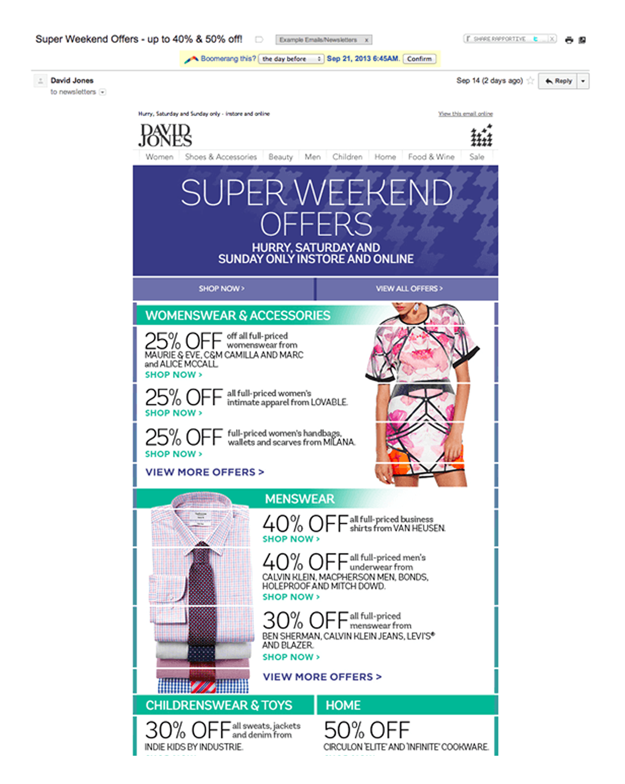 An example of an email with Cluttered layouts and too much content