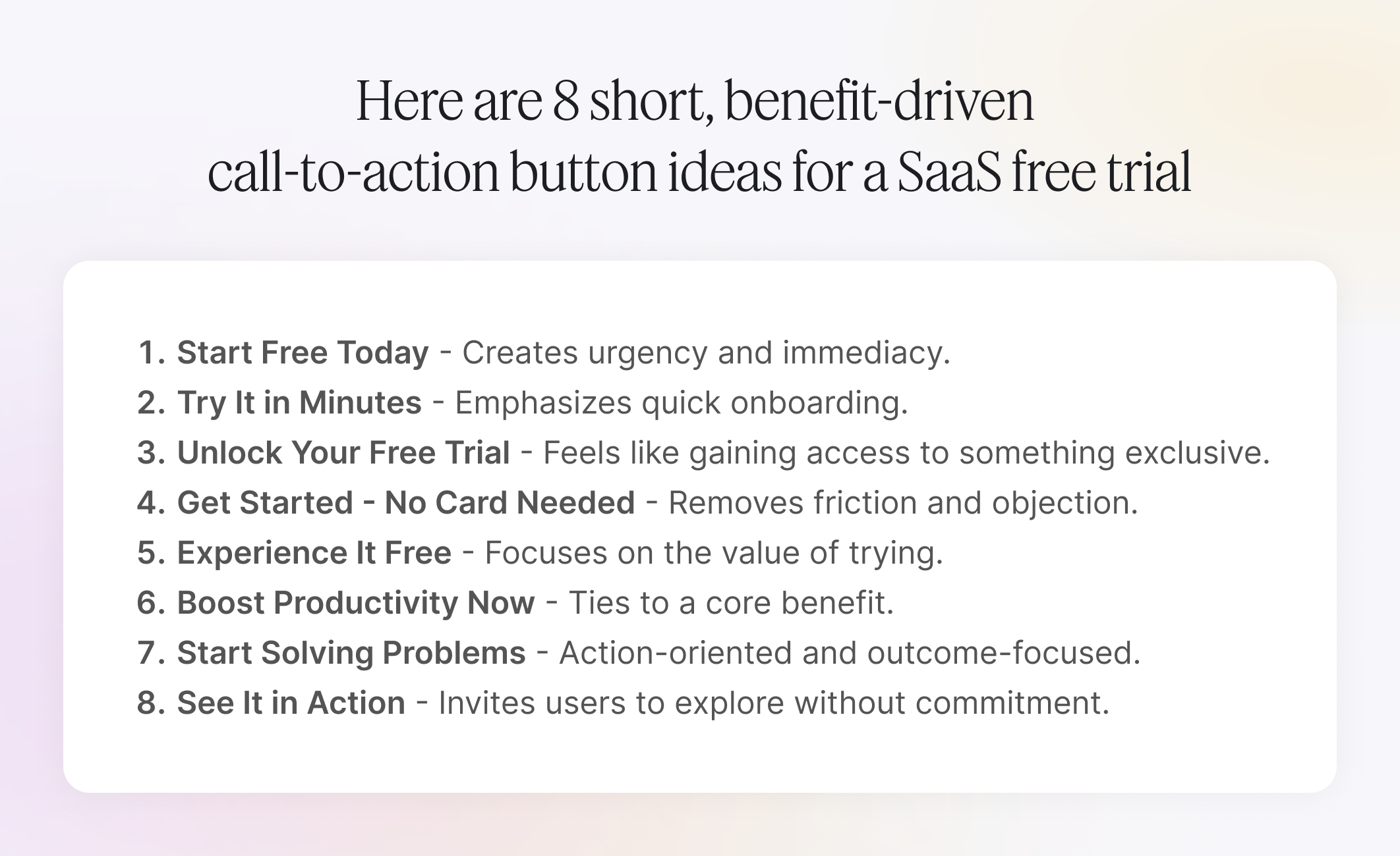 CTA variations for a SaaS free trial
