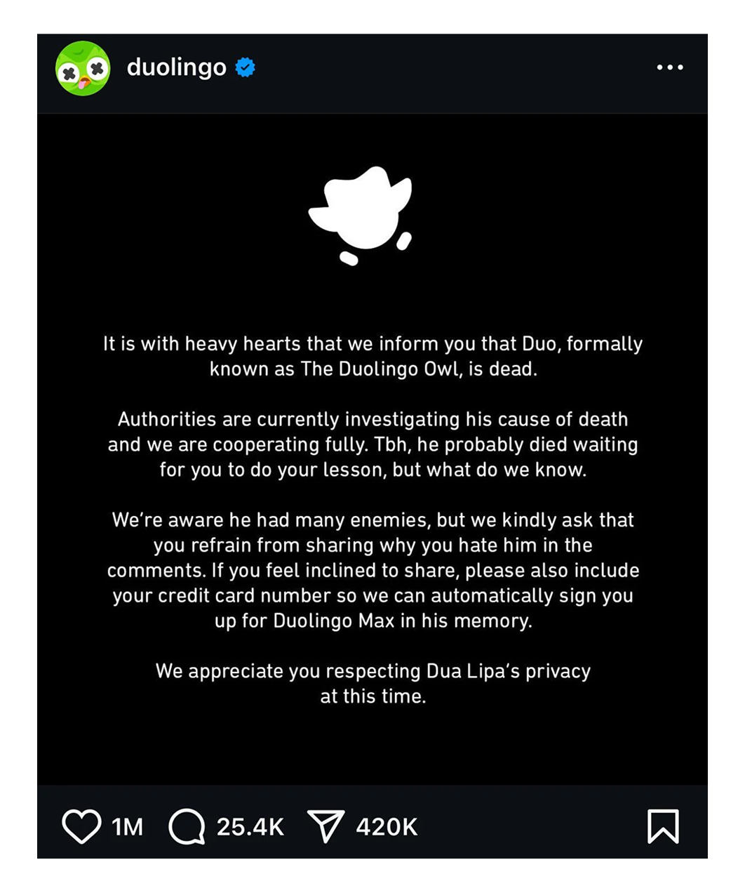 Duolingo “Duo is Dead” campaign