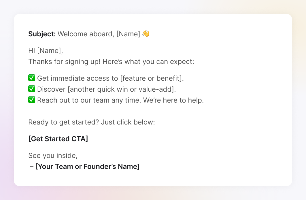 An example of the "Welcome and onboarding email"