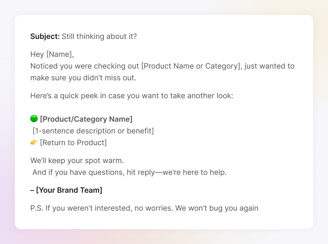 An example of the "Browse abandonment email"