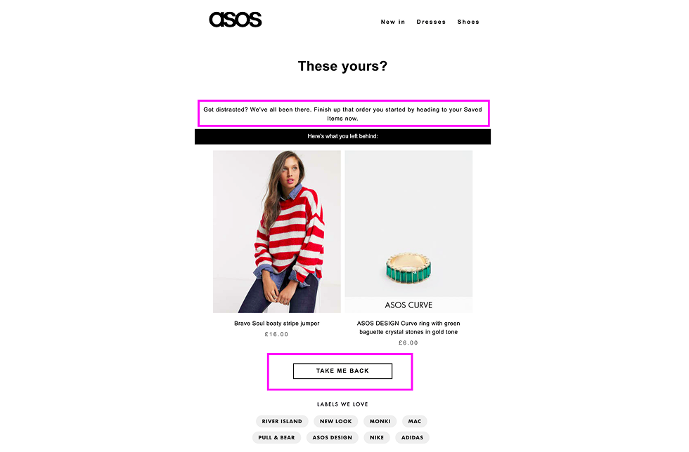 An example of the ASOS email marketing