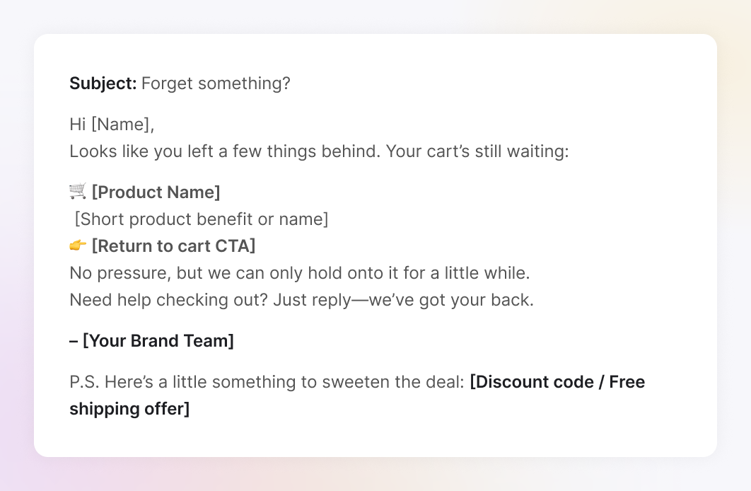 An example of the "Cart abandonment email"