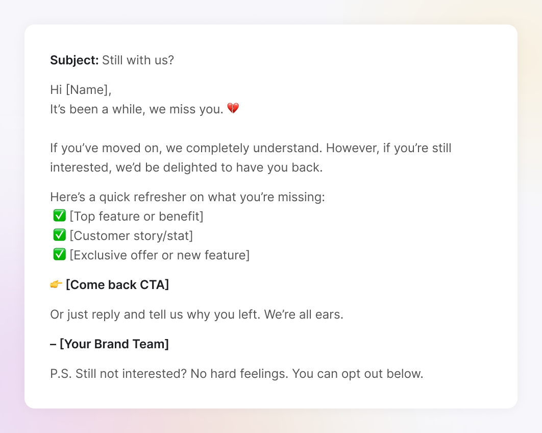 An example of the "Re-engagement/win-back email"