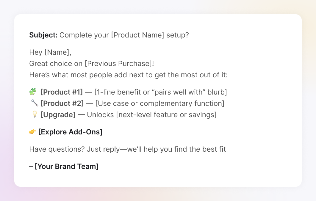 An example of the "Cross-sell/upsell email"