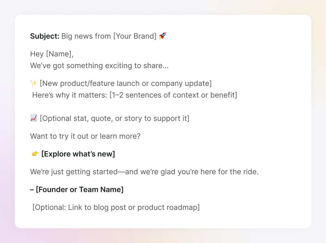 An example of the "Company update/product news email"