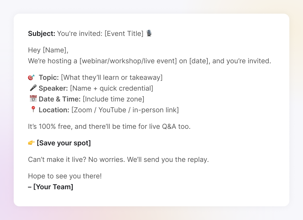 An example of the "Event or webinar email"