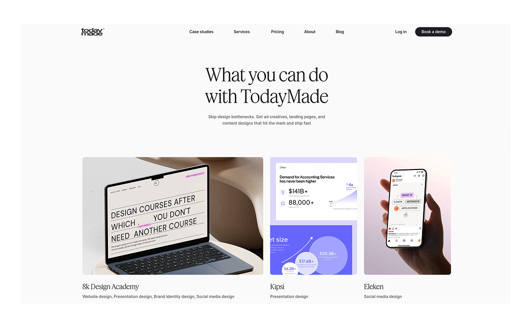 Testimonials and case studies on TodayMade website