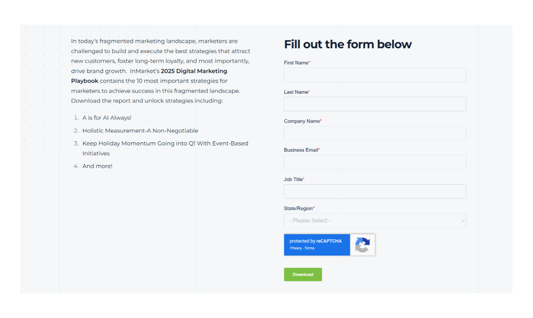 An example of the form on the website for ebook download