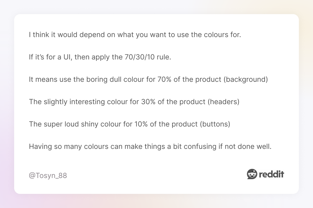 Comment on Reddit about the 70/30/10 rule