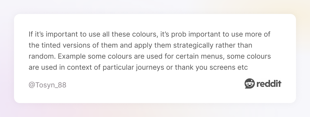 Comment on Reddit about visuals hierarchy in colors