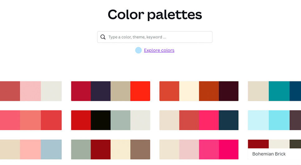 Color palettes in Canva