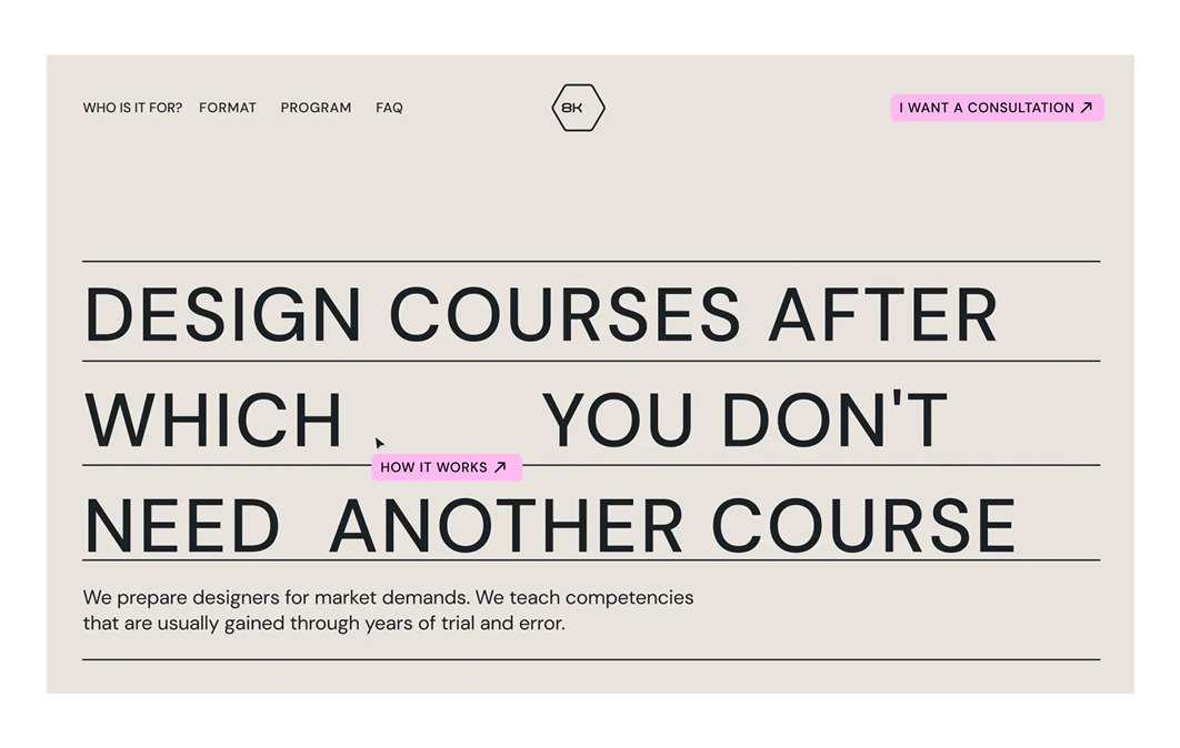 8K design academy minimalist website design