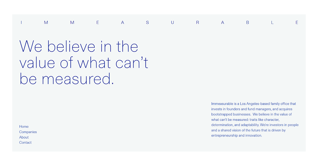 Immesurable minimalist website design