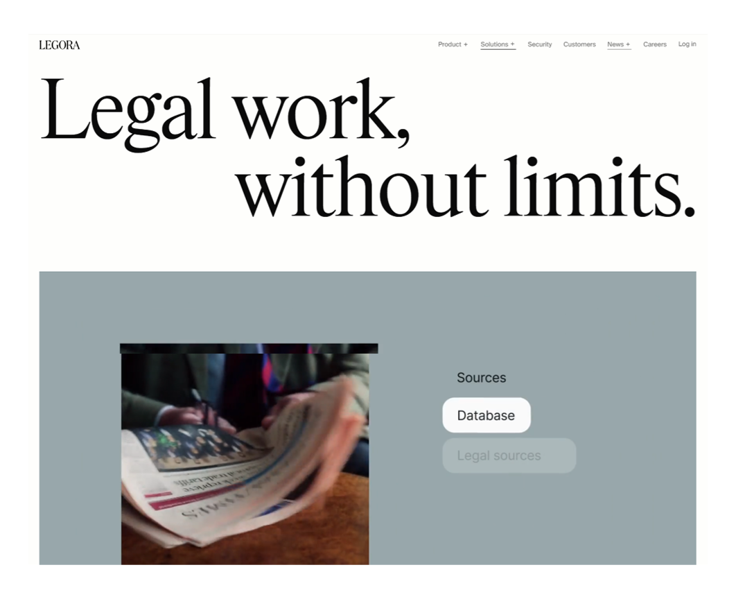 Legora's minimalist website design