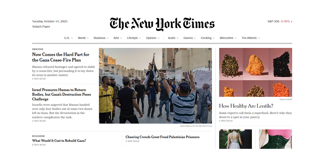 The New York Times minimalist website design