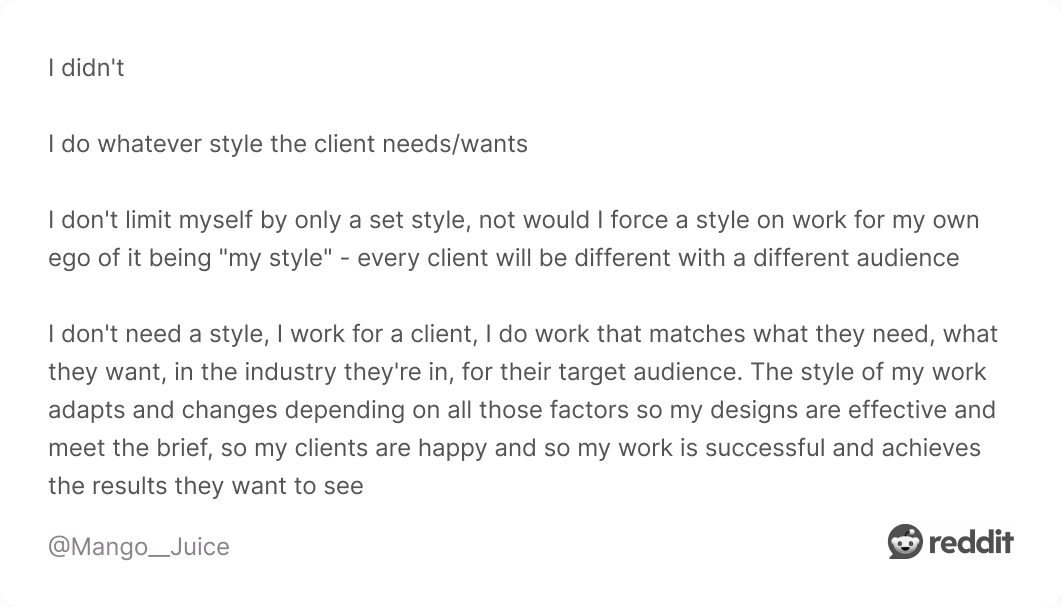 Comment on Reddit about different graphic design styles