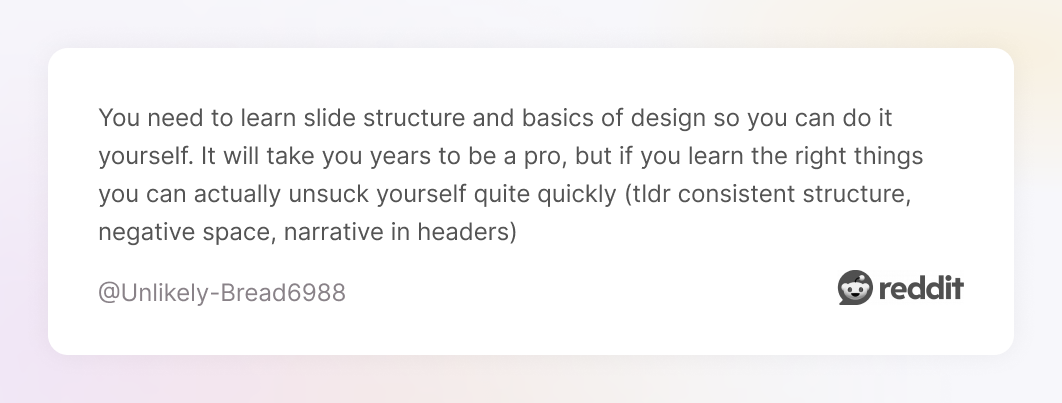Comment on Reddit about improving presentation skills 