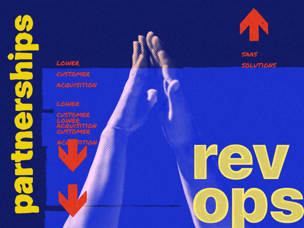 Two hands high fiving with the words patnerships and revops to indicate the partnerships