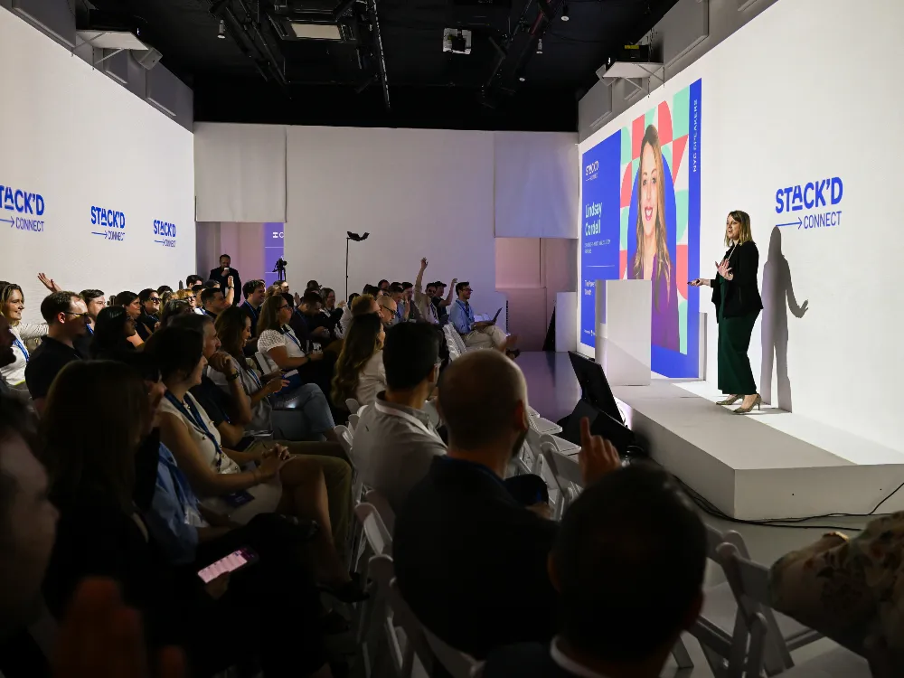 An image of GTM Partner's Lindsay Cordell speaking at STACK'D Connect 2024