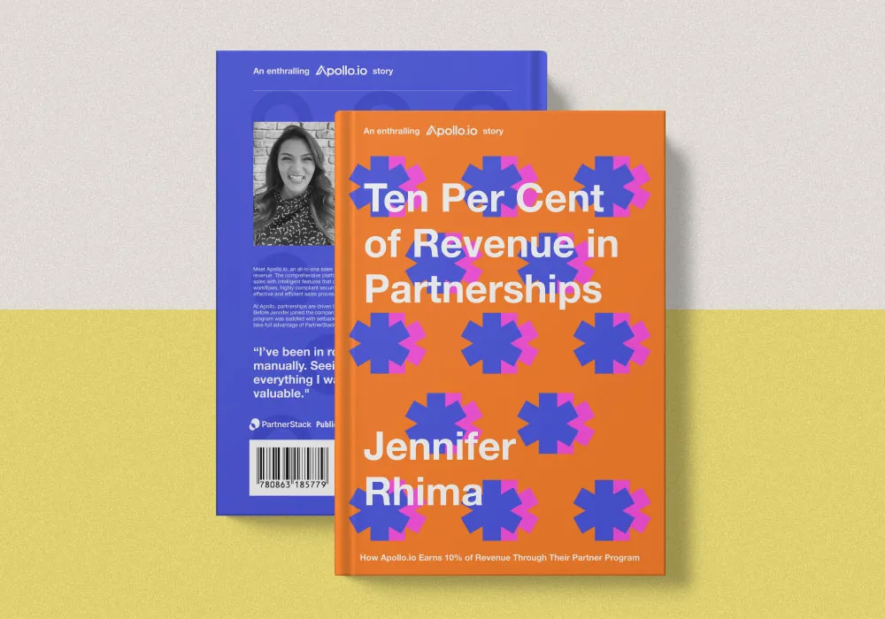 The fictional book cover for "Ten Per Cent of Revenue in Partnerships" by Jennifer Rhima