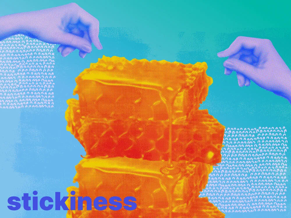 An image showing honeycombs with the term "customer stickiness"
