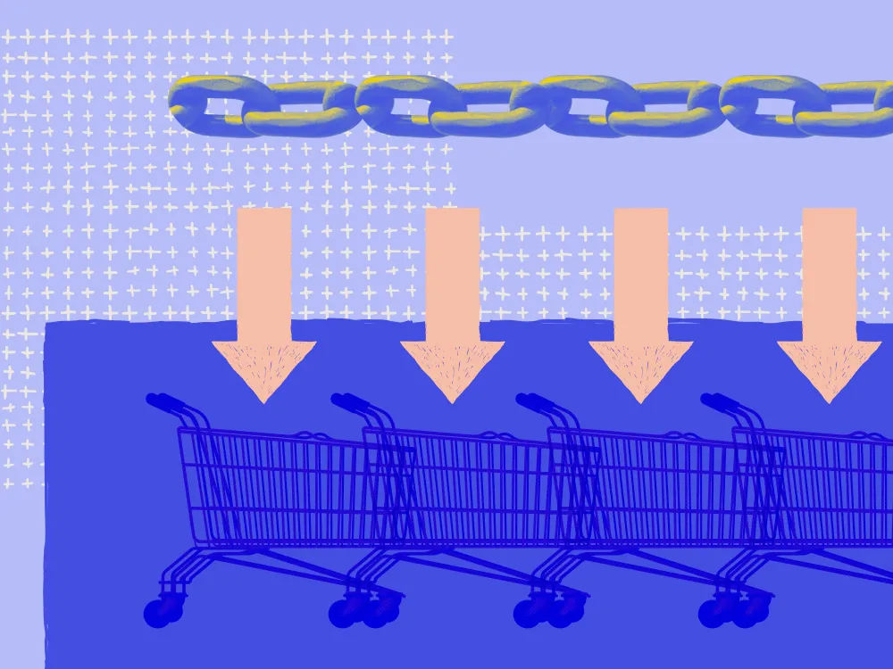 a chain above four downward arrows leading to shopping cart