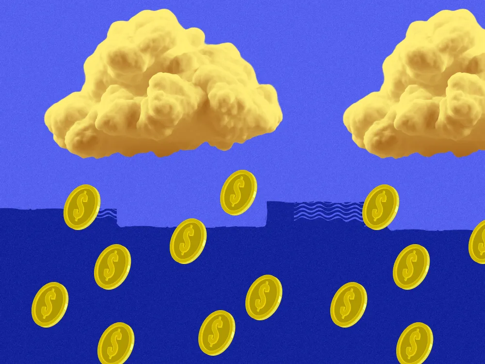 An image showing clouds raining coins, which represents the revenue potential from cloud adoption