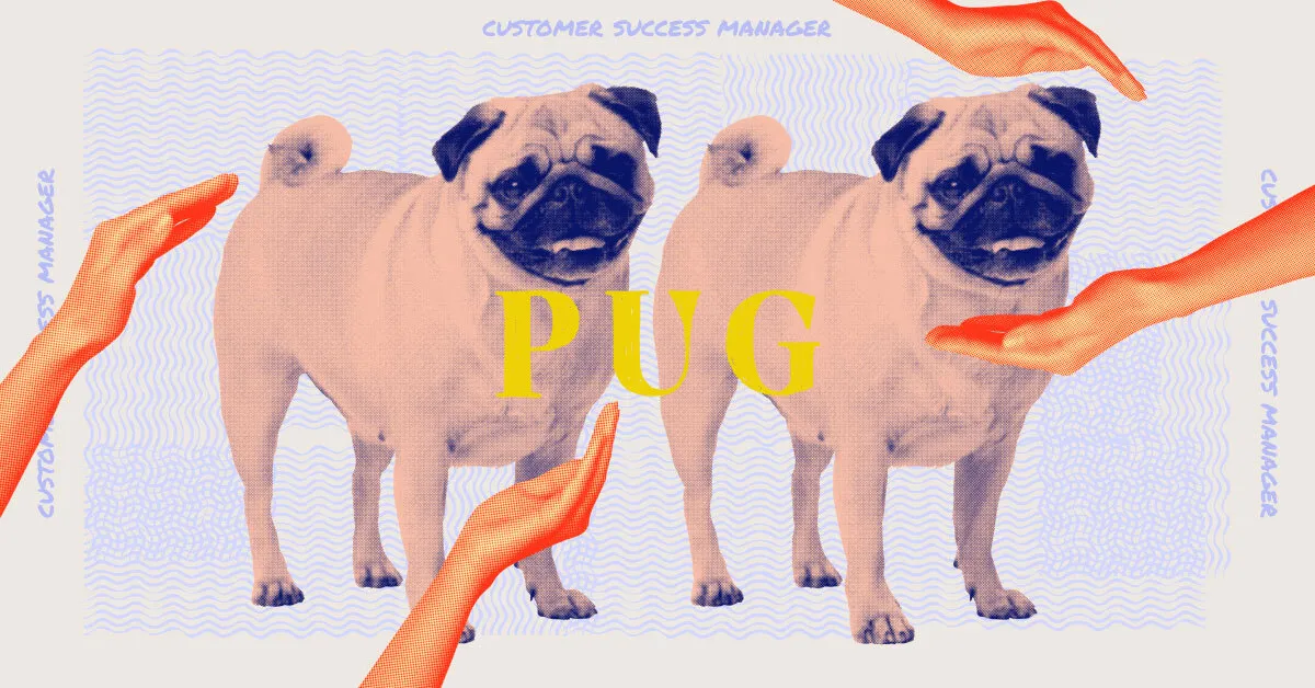 An image of a pug and its related tech job, customer service manager