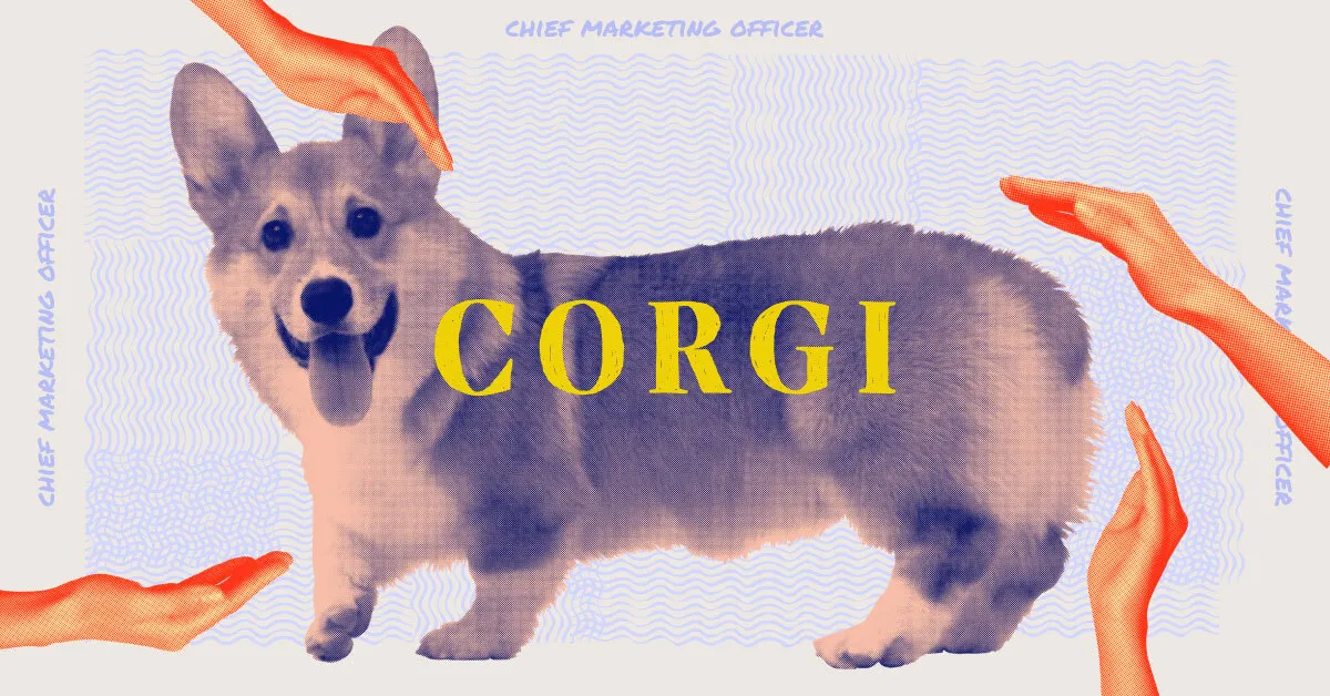 A corgi dog and the tech job its representing, chief marketing officer