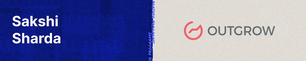 Sakshi Sharda and the Outgrow logo