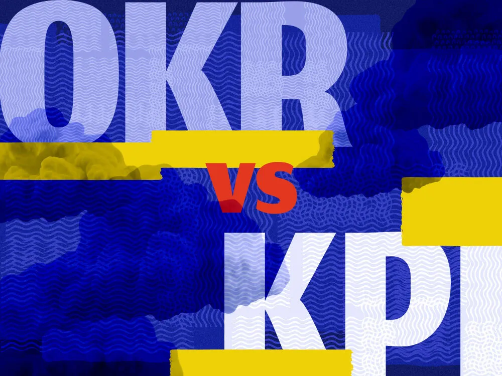 A graphic of the text "OKR vs KPIs"