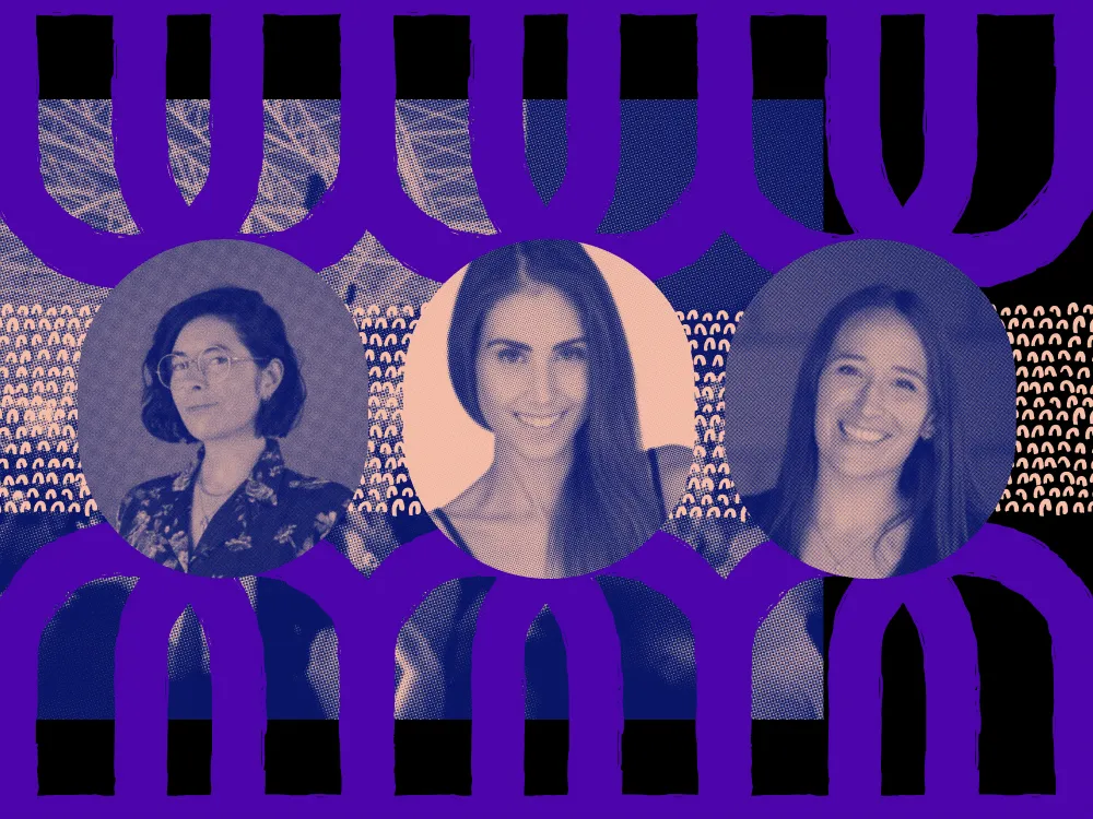 Elisa Reggiardo, Jessica Grossman and Adrienne Coburn headshots in basqed illustration