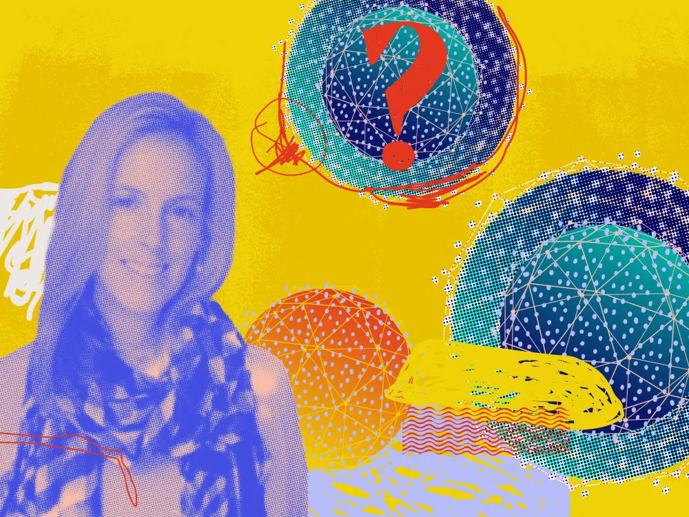 star hofer, chief customer officer, on an illustrated background of round shapes with webbing overlay