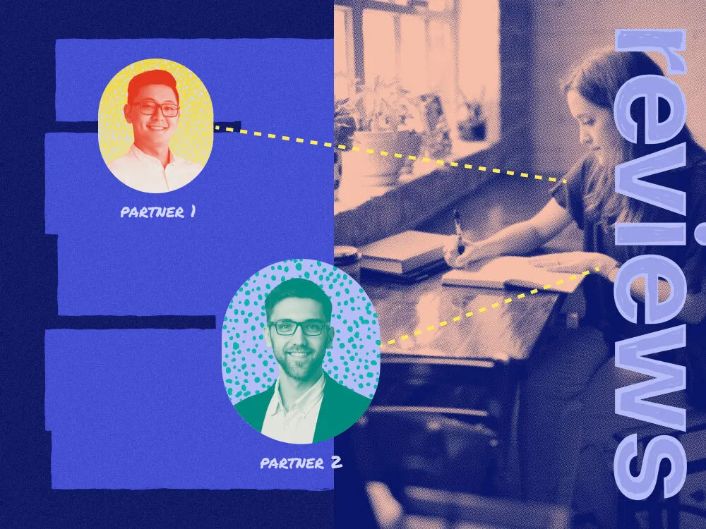 A photo showing two partners jointly asking a customer for a SaaS product review