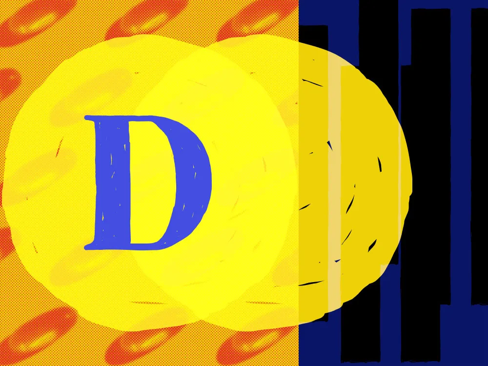 bright yellow draw circles with the letter D overlaid