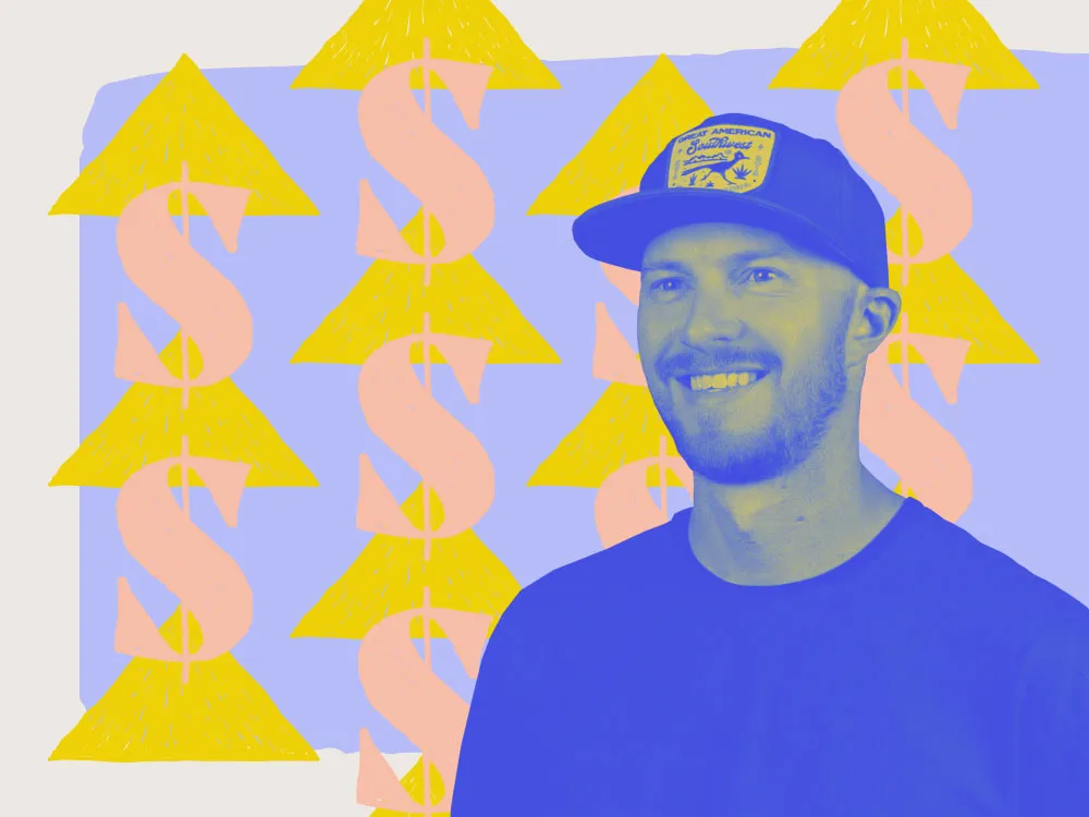 james urie on a graphically treated drawn background of dollar signs