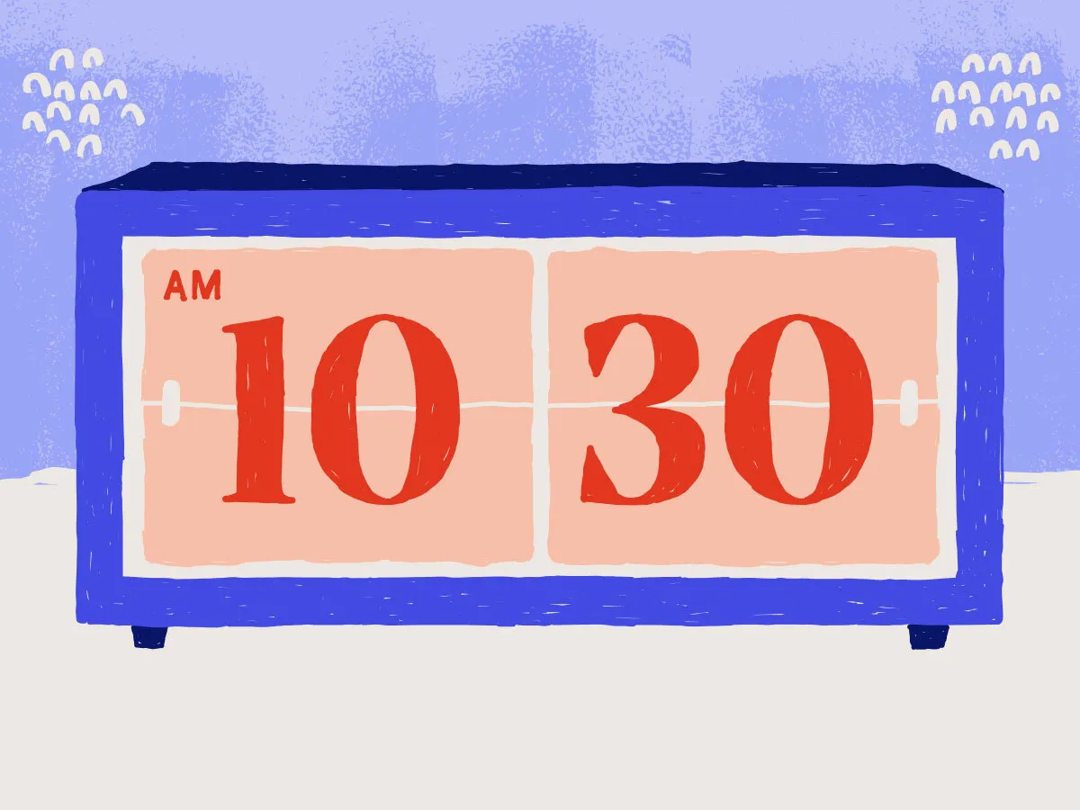 a clock reading 10:30 am