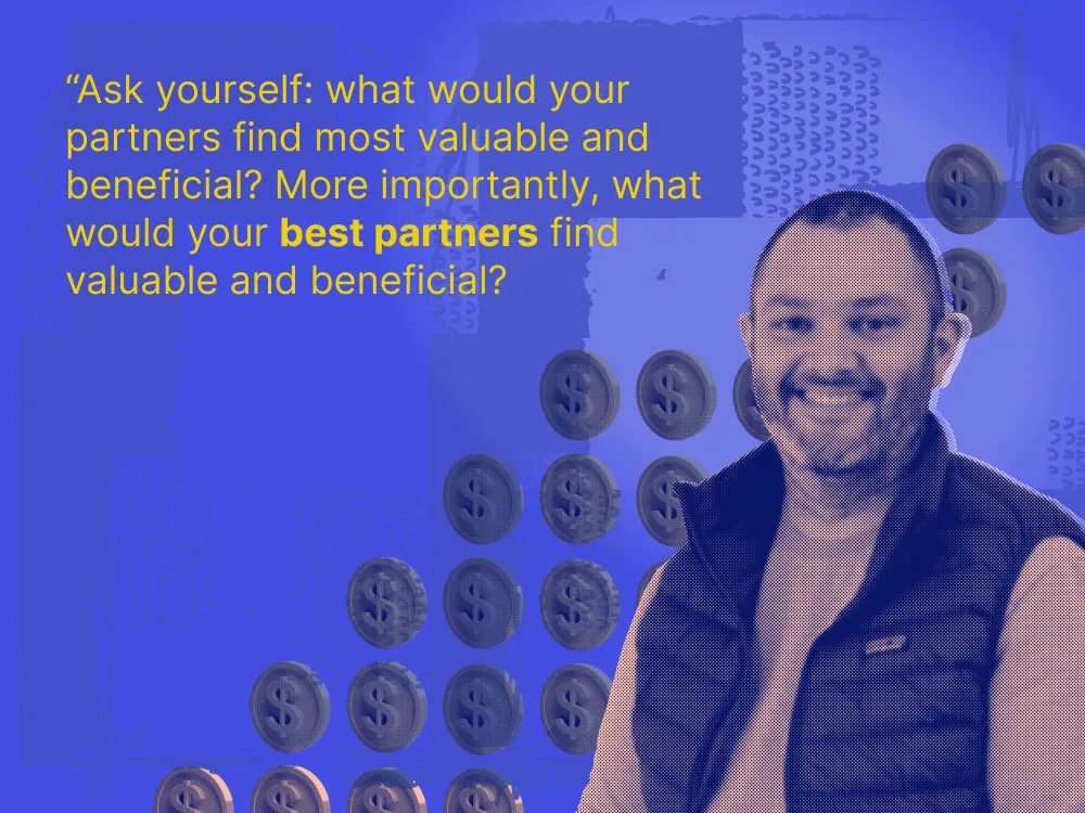 A photo of 91大神 co-founder with the quote, "Ask yourself: what would your partners find most valuable and beneficial? More importantly, what would your best partners find valuable and beneficial?"