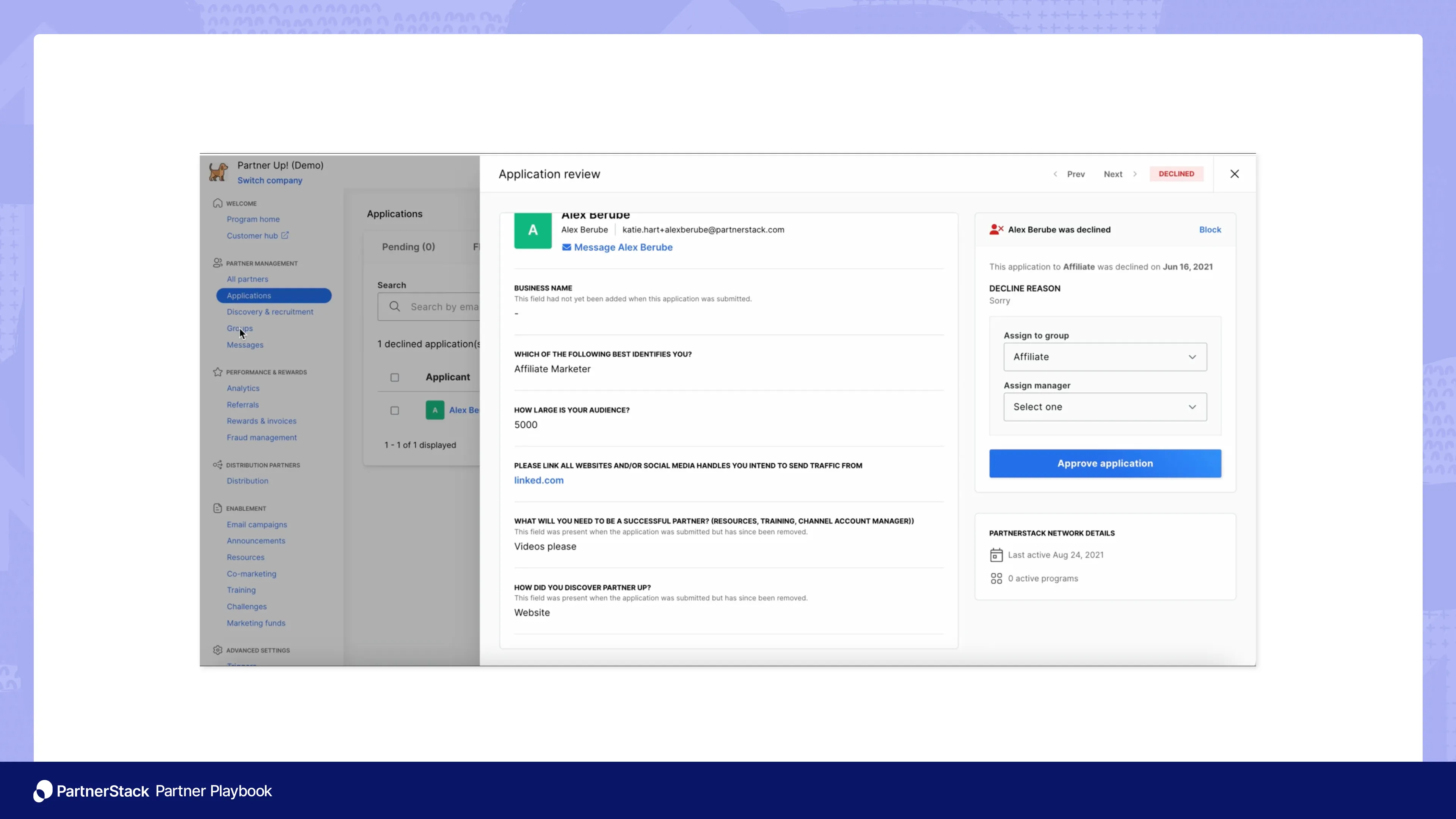A view of a vendor reviewing partner applications