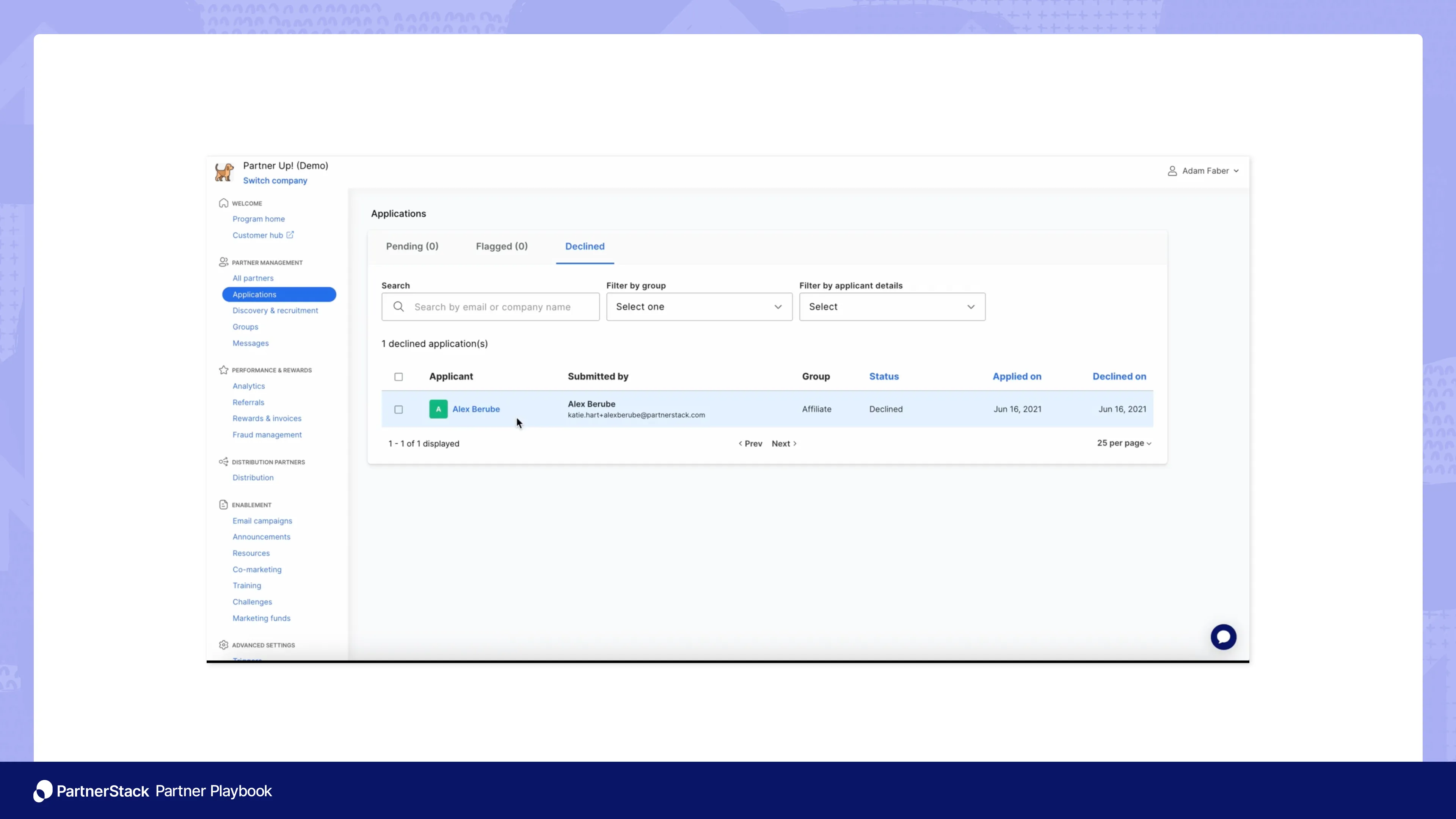 The decline application section in 91