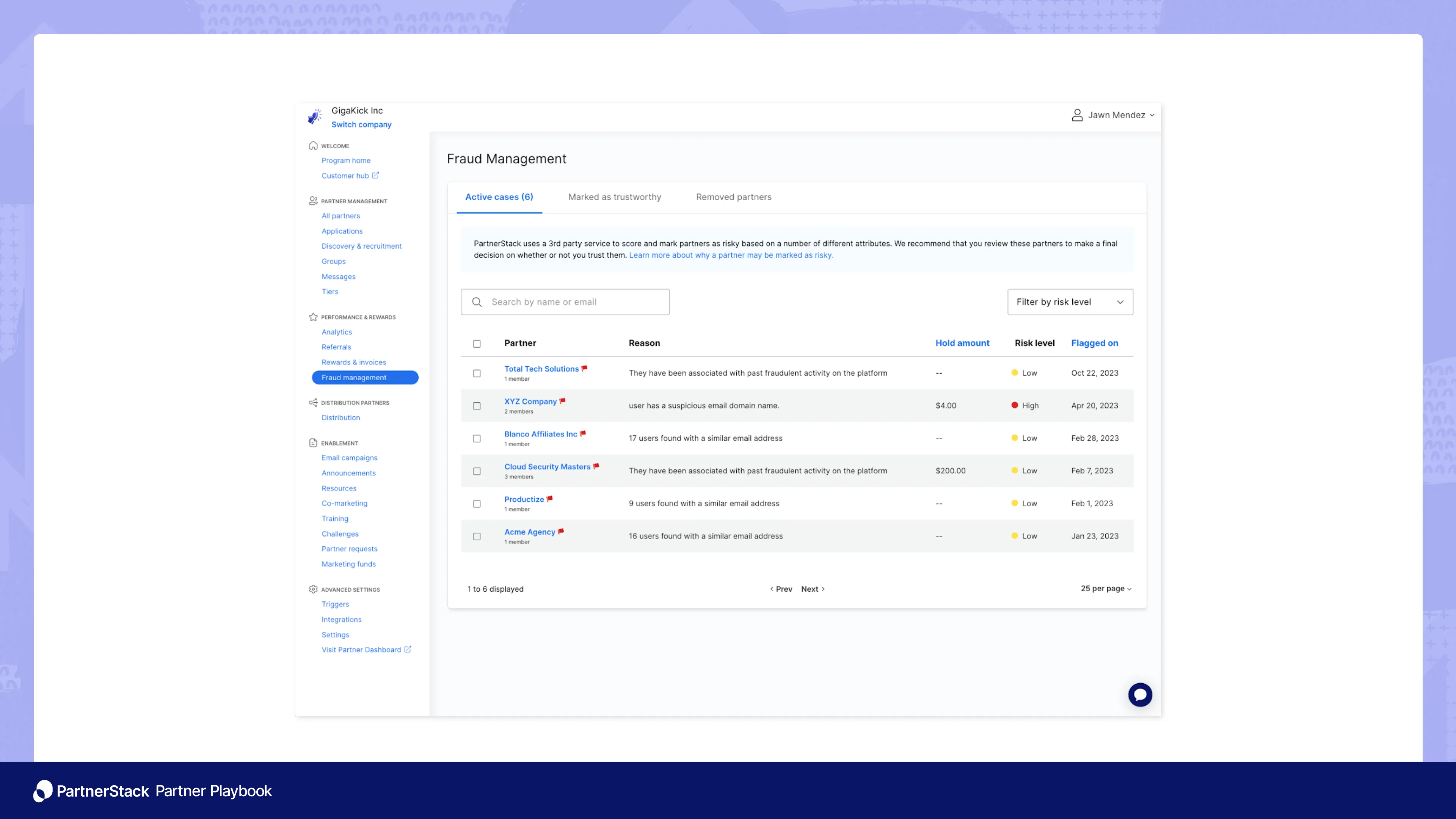 A screenshot of the fraud management section of 91