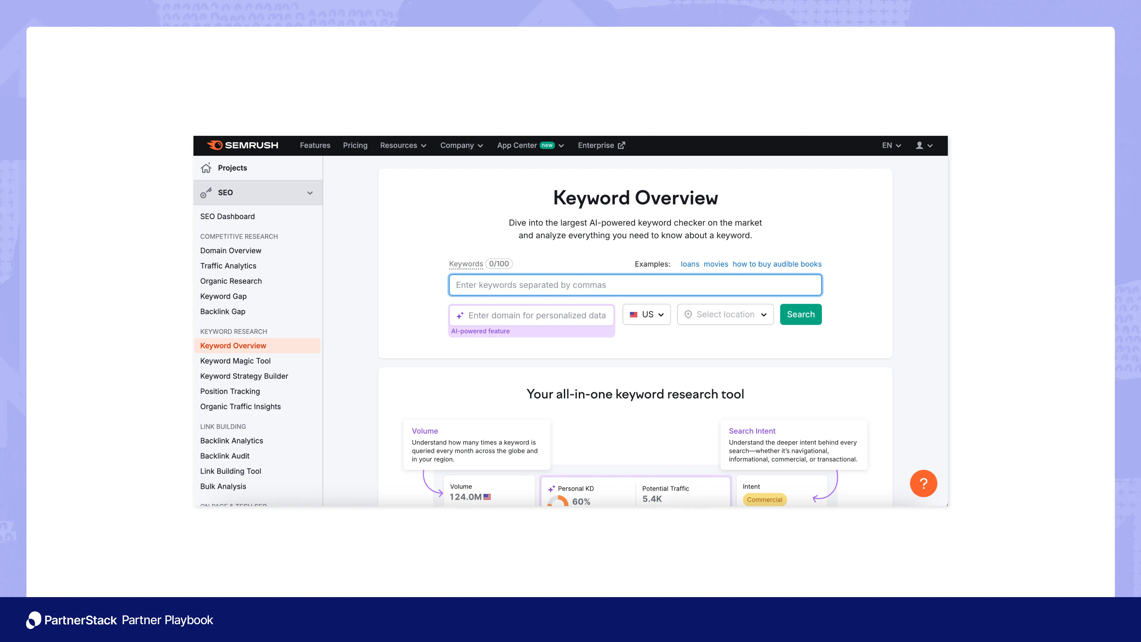 A shot of SEMrush's keyword overview tool