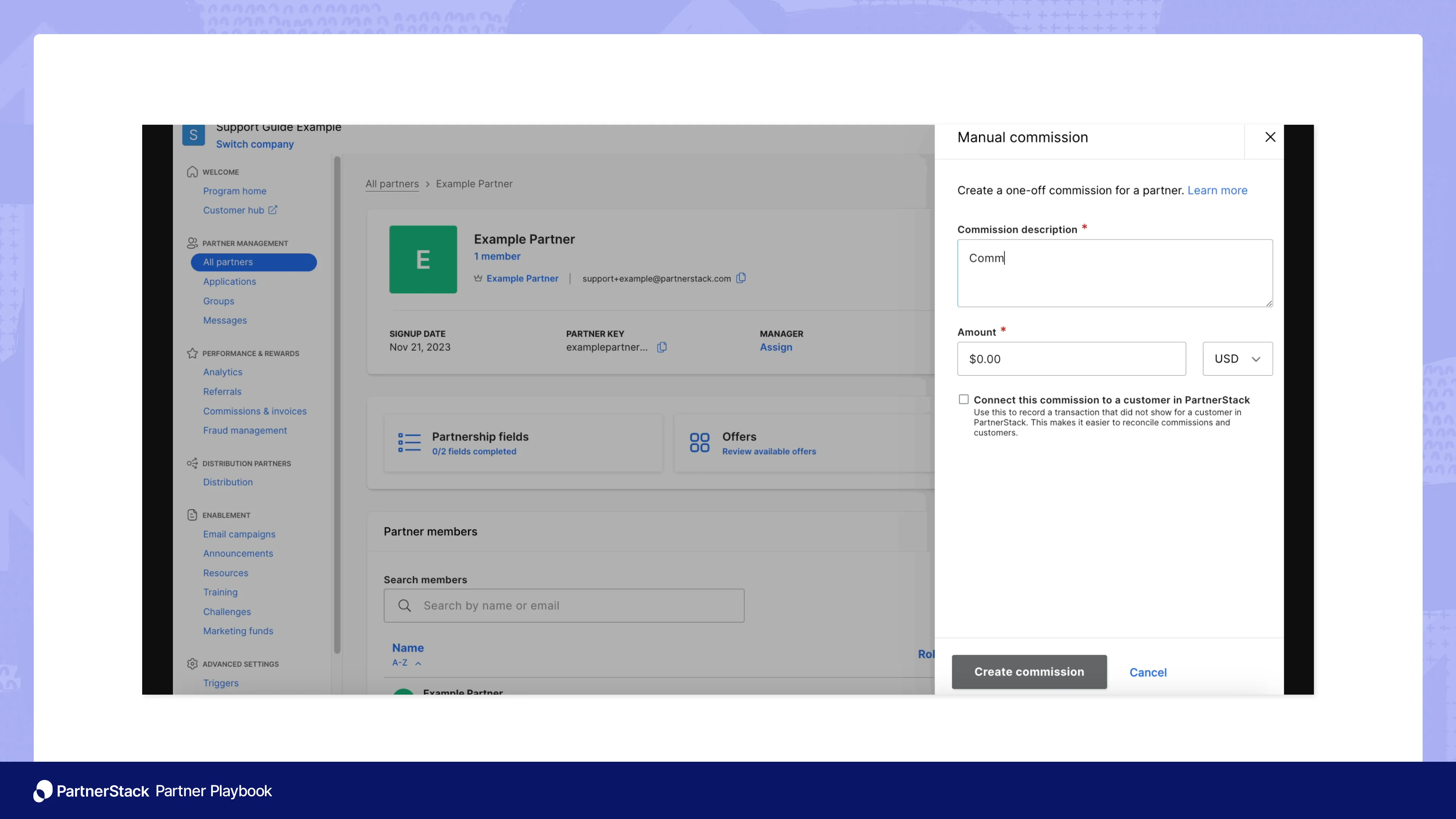 A screenshot of partner commissions