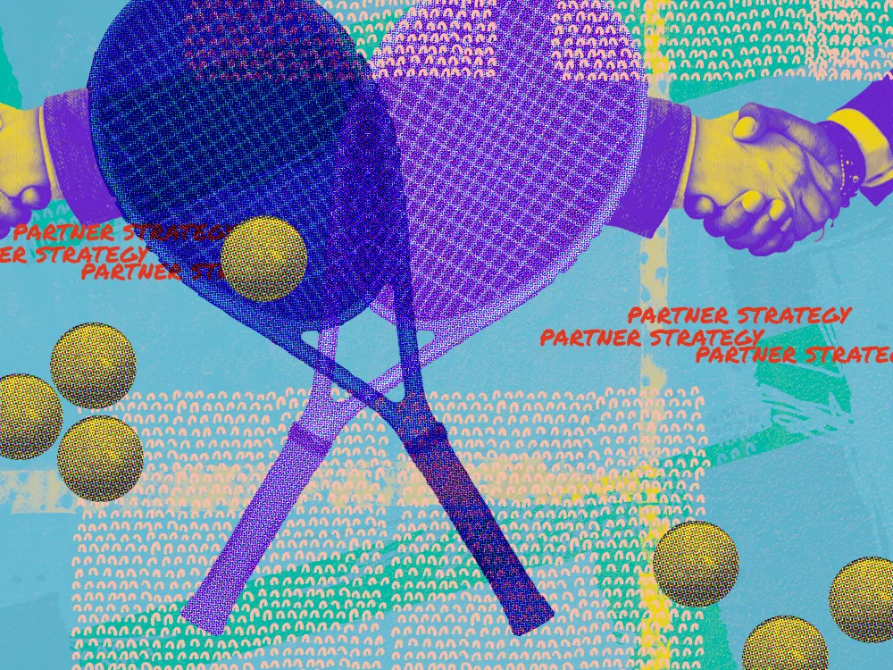 An image showing tennis raquets and balls that says partner strategy