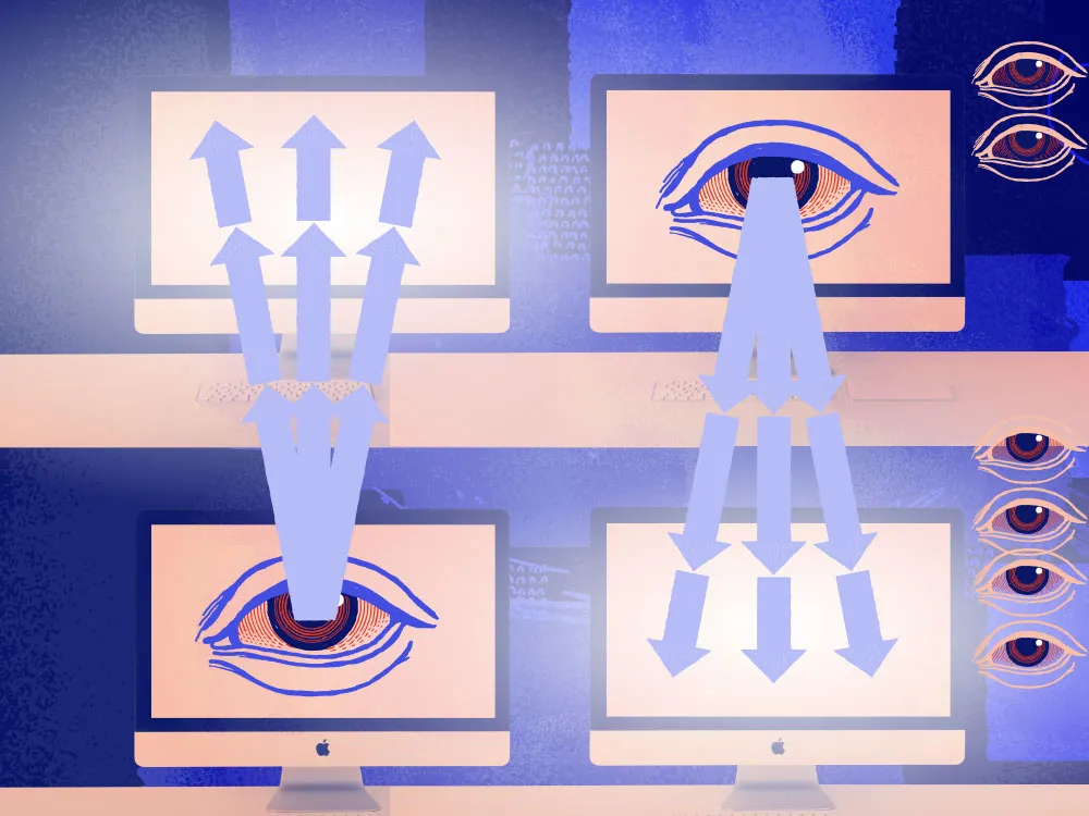 An image showing eyes directed at a screen and looking tired and fatigued