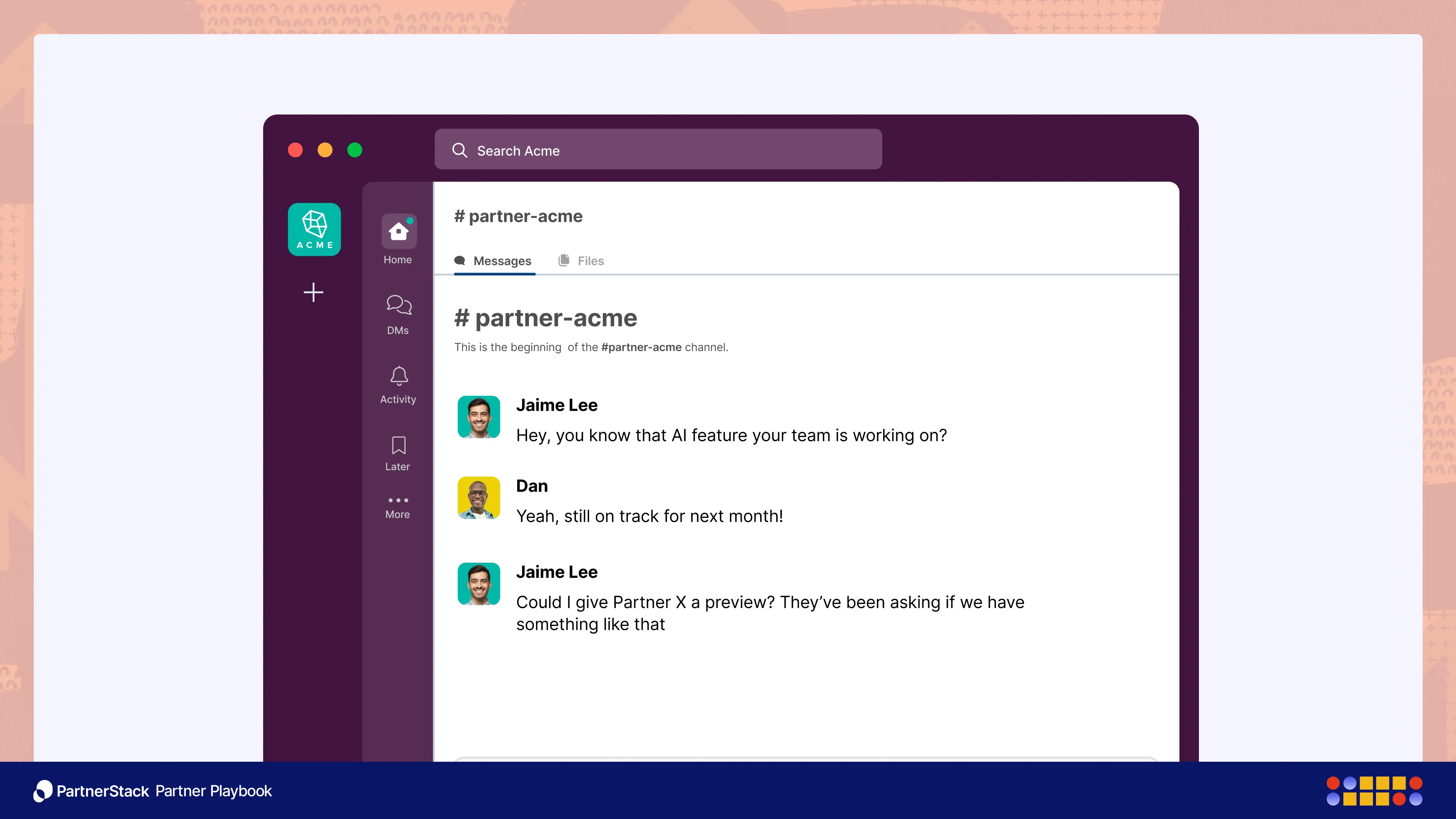 A screenshot of a slack interface with a partner conversation