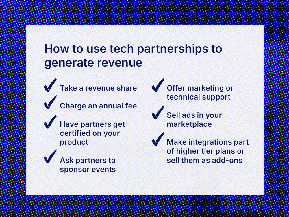 Checklist of ways to use tech partnerships to generate revenue