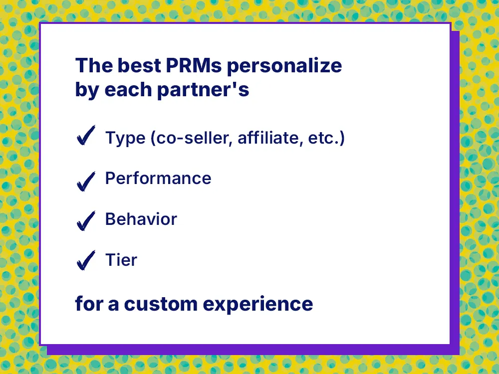 Checklist describing how PRM software can personalize the user experience for each partner