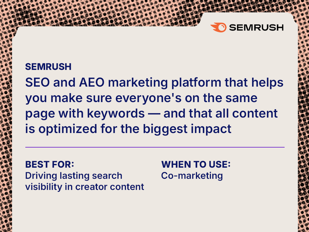 Card describing SEMrush features for B2B SaaS teams
